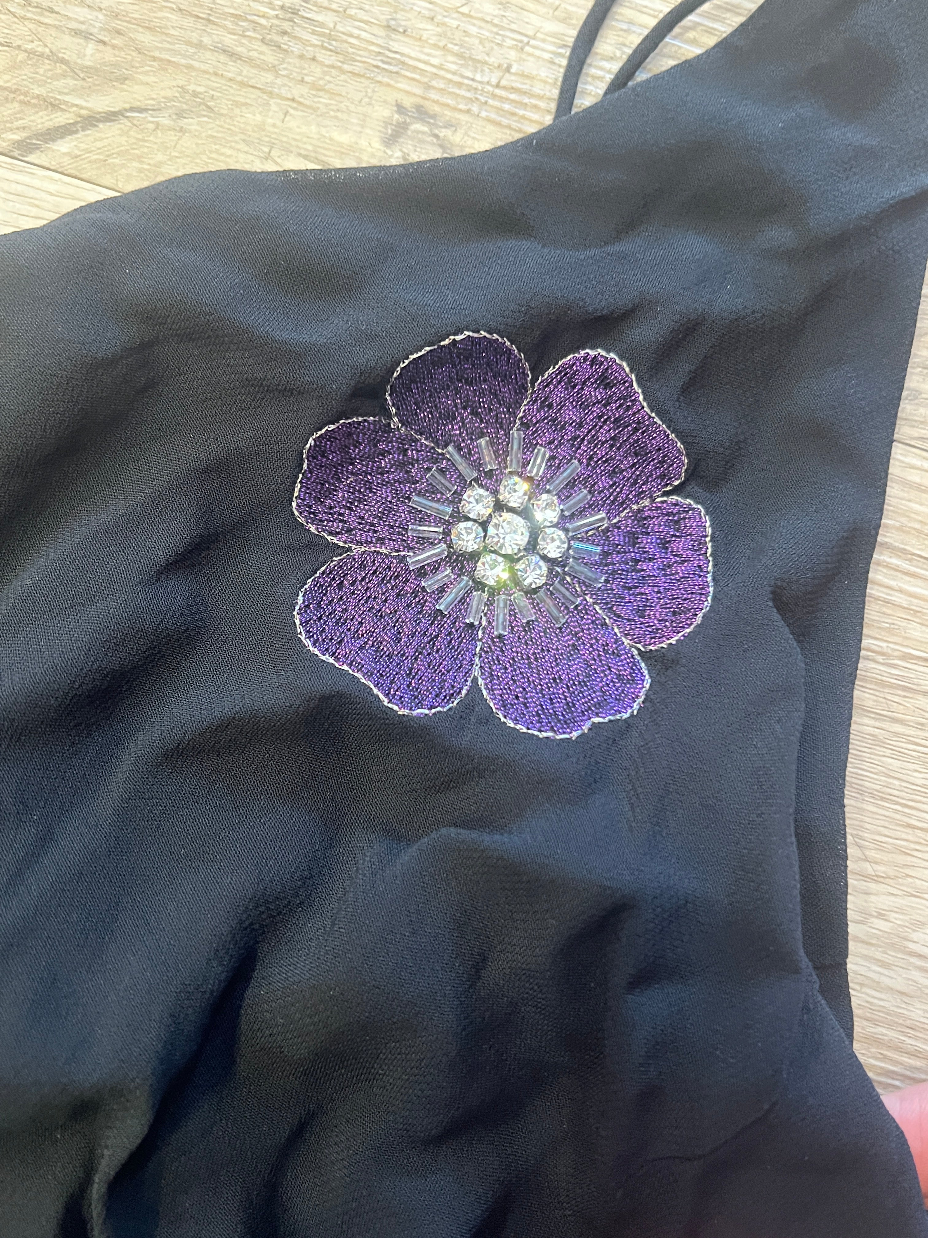 Y2K Vintage Jessica Howard Black Midi Dress with Purple Trim