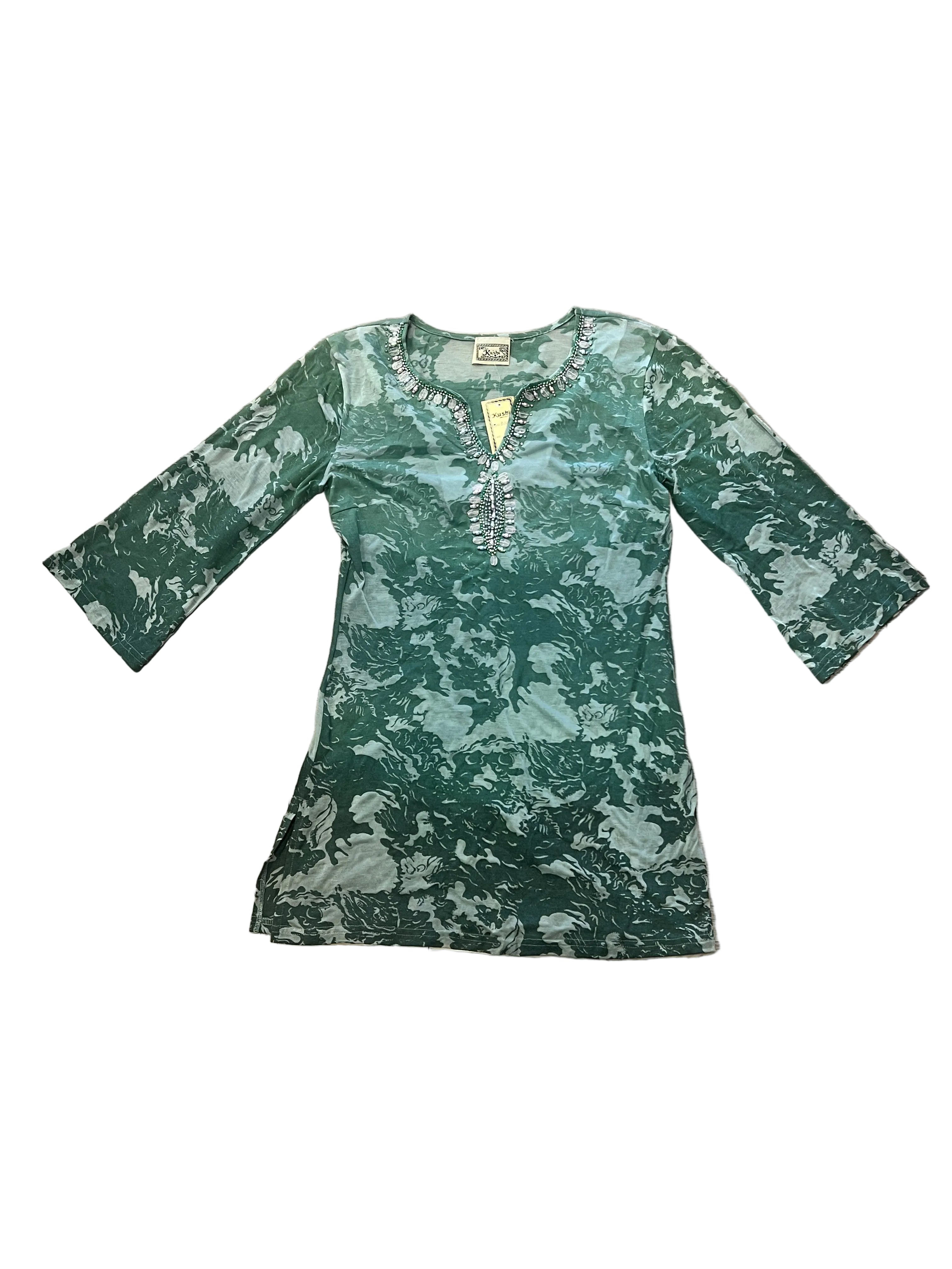 Y2K Kushi Sheer Beaded Tunic Top