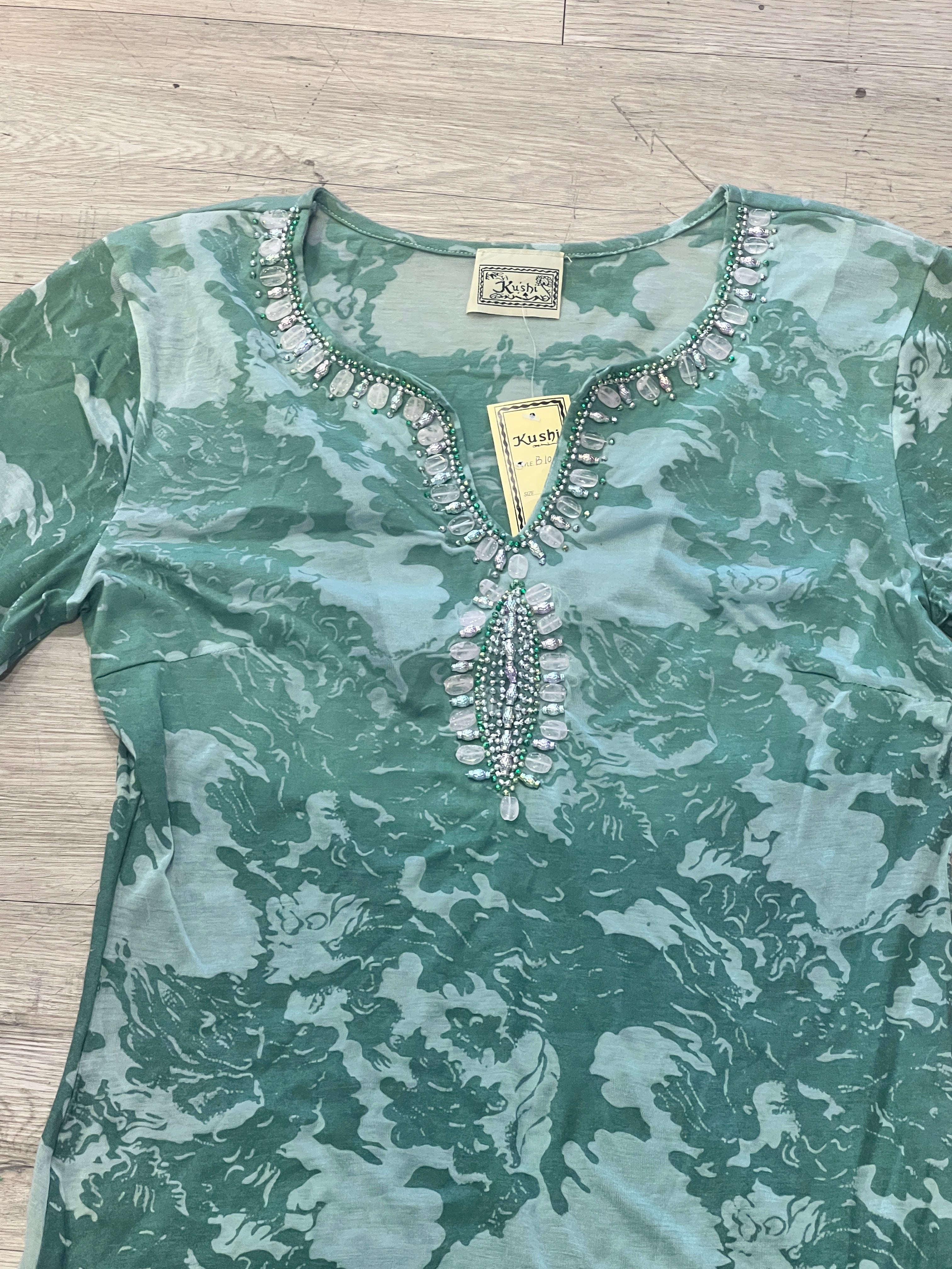 Y2K Kushi Sheer Beaded Tunic Top