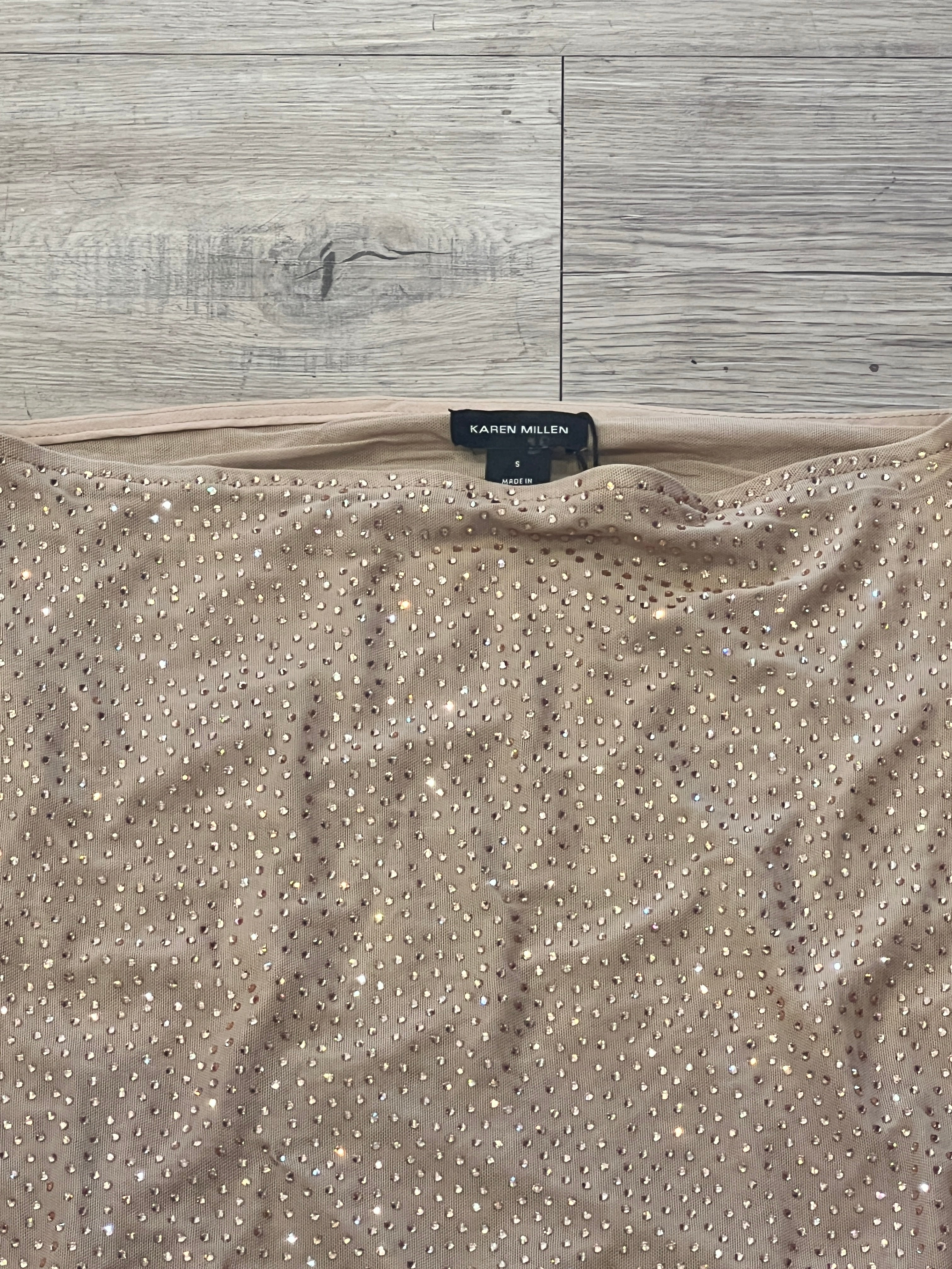 Karen Millen Nude Bedazzled Sheer Maxi Skirt