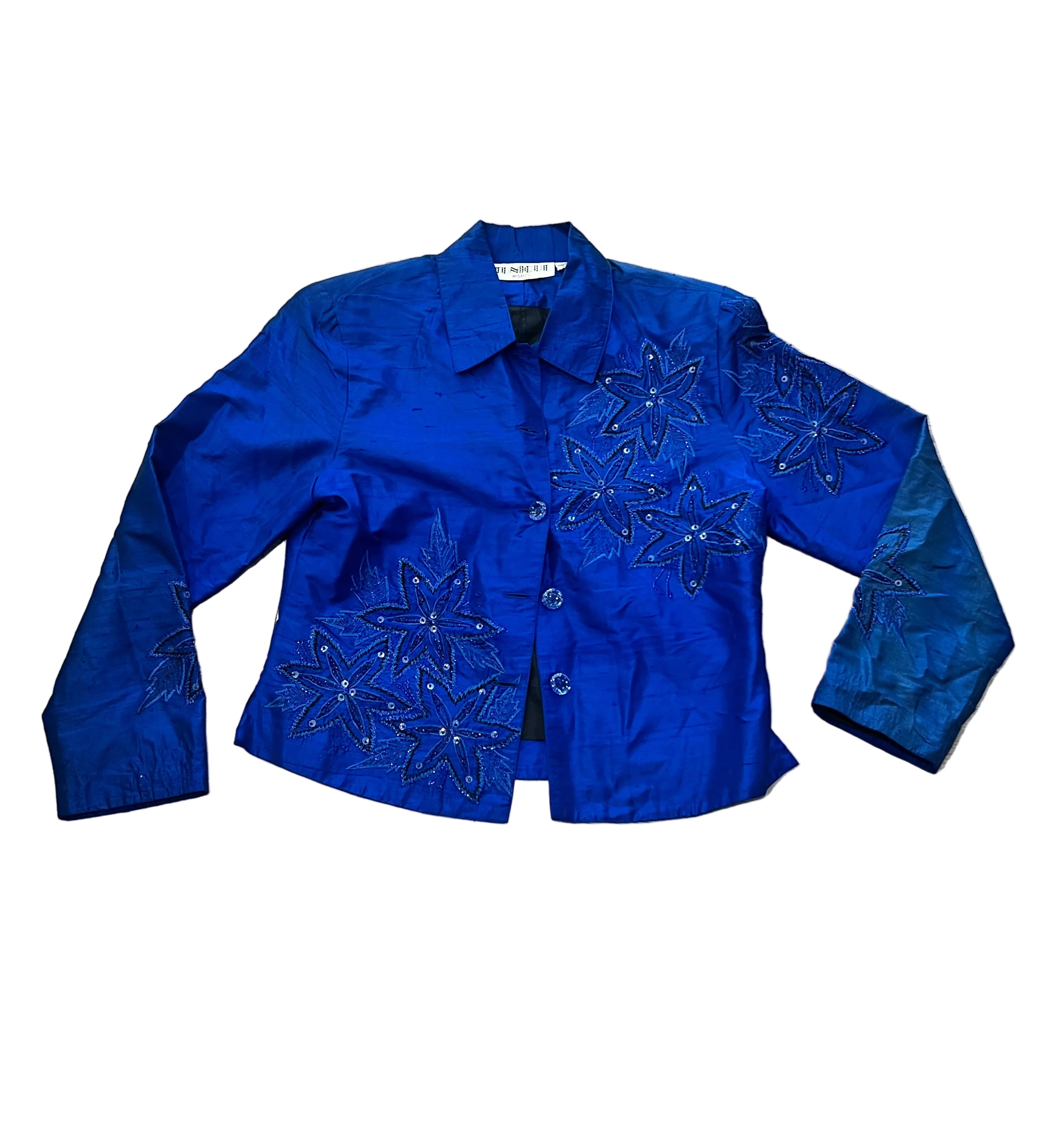 Vintage Royal Blue Embellished Silk Blouse