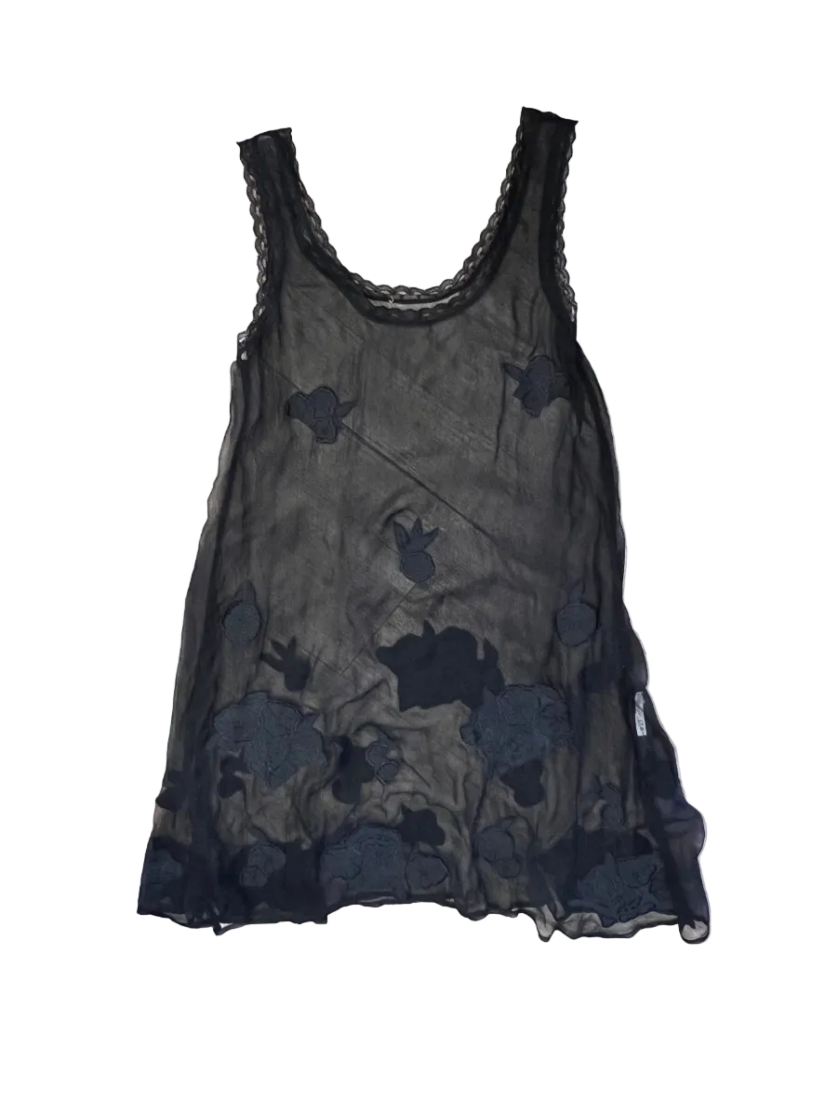 Sheer Black Floral Mesh Tunic Dress