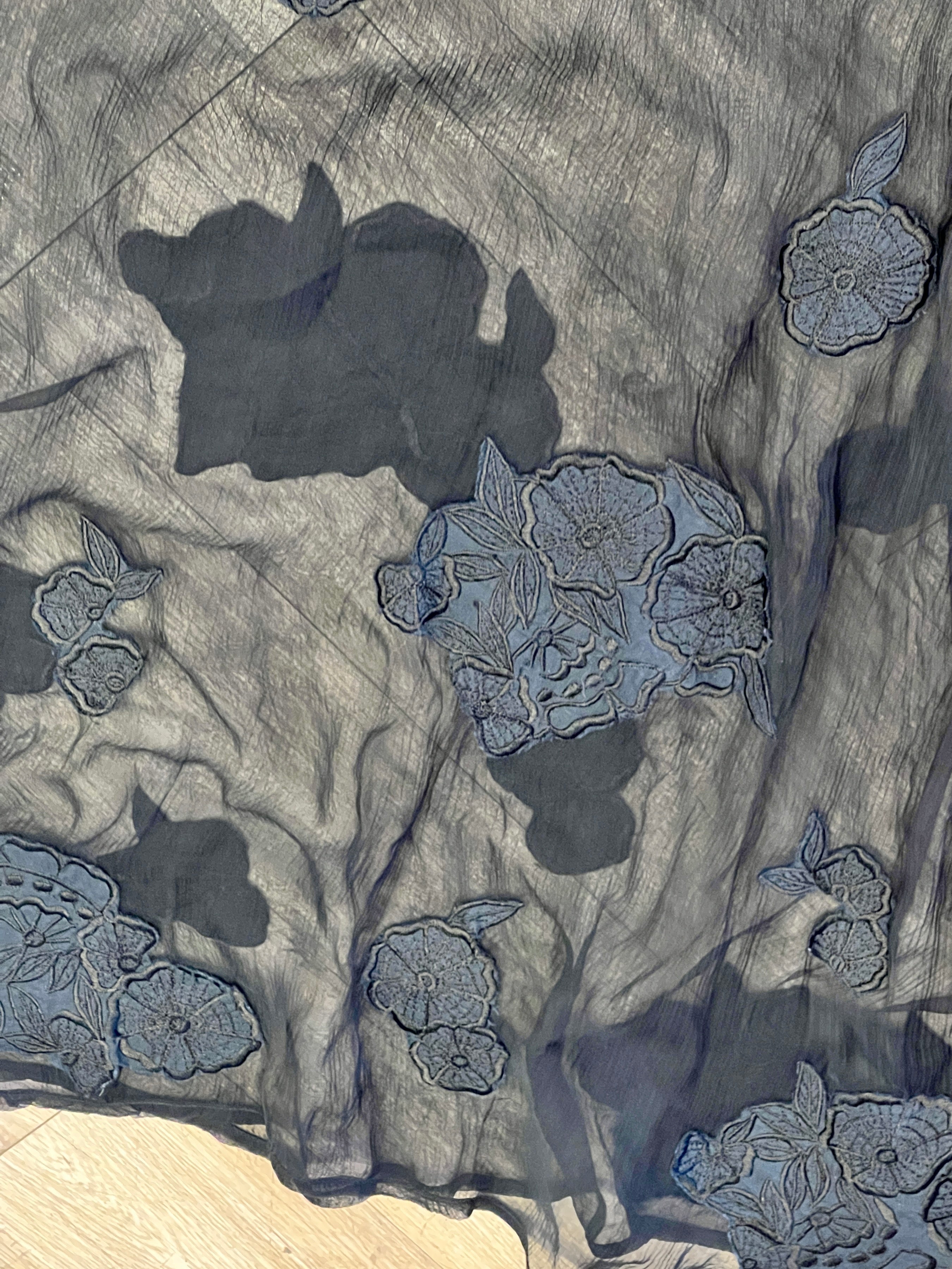 Sheer Black Floral Mesh Tunic Dress