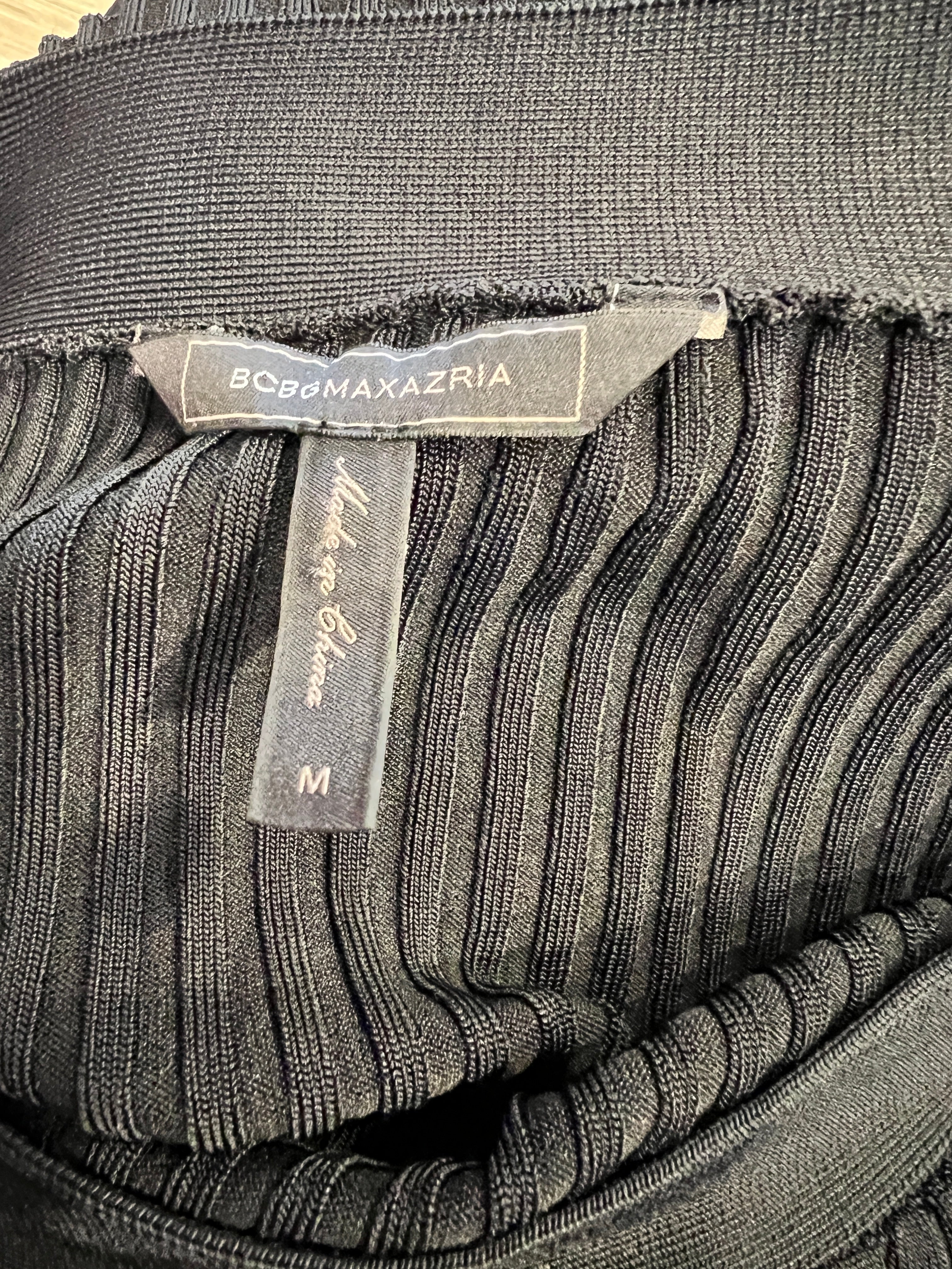 BCBG MaxAzria Black Ribbed Off-Shoulder Bell Sleeve Top