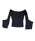 BCBG MaxAzria Black Ribbed Off-Shoulder Bell Sleeve Top