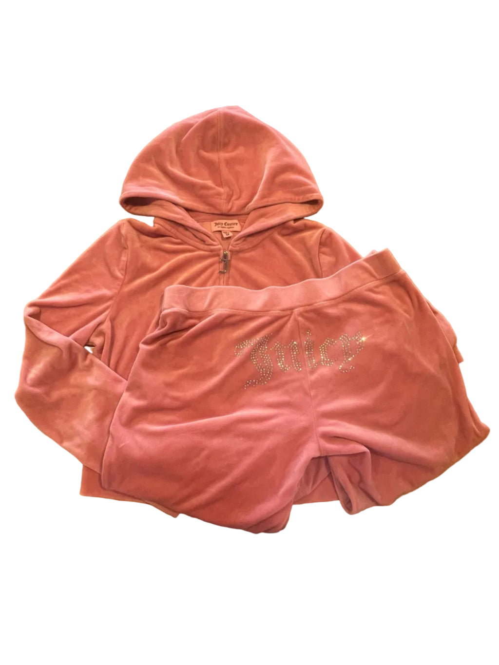 Y2K Juicy Couture Pink Velour Rhinestone Track Suit Set | Juicy Hoodie & Pants