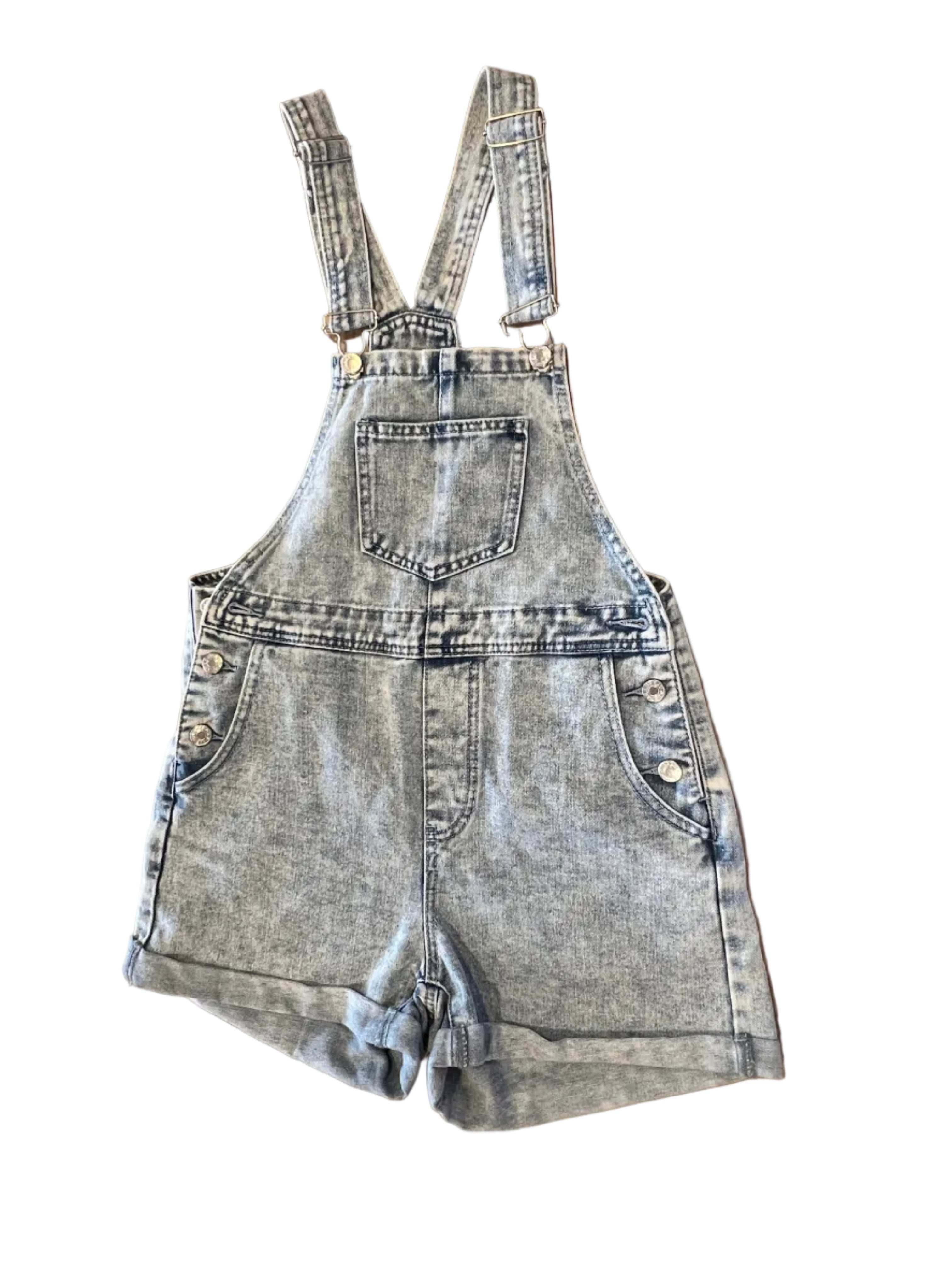 Vintage-Inspired Acid Wash Denim Short Overalls