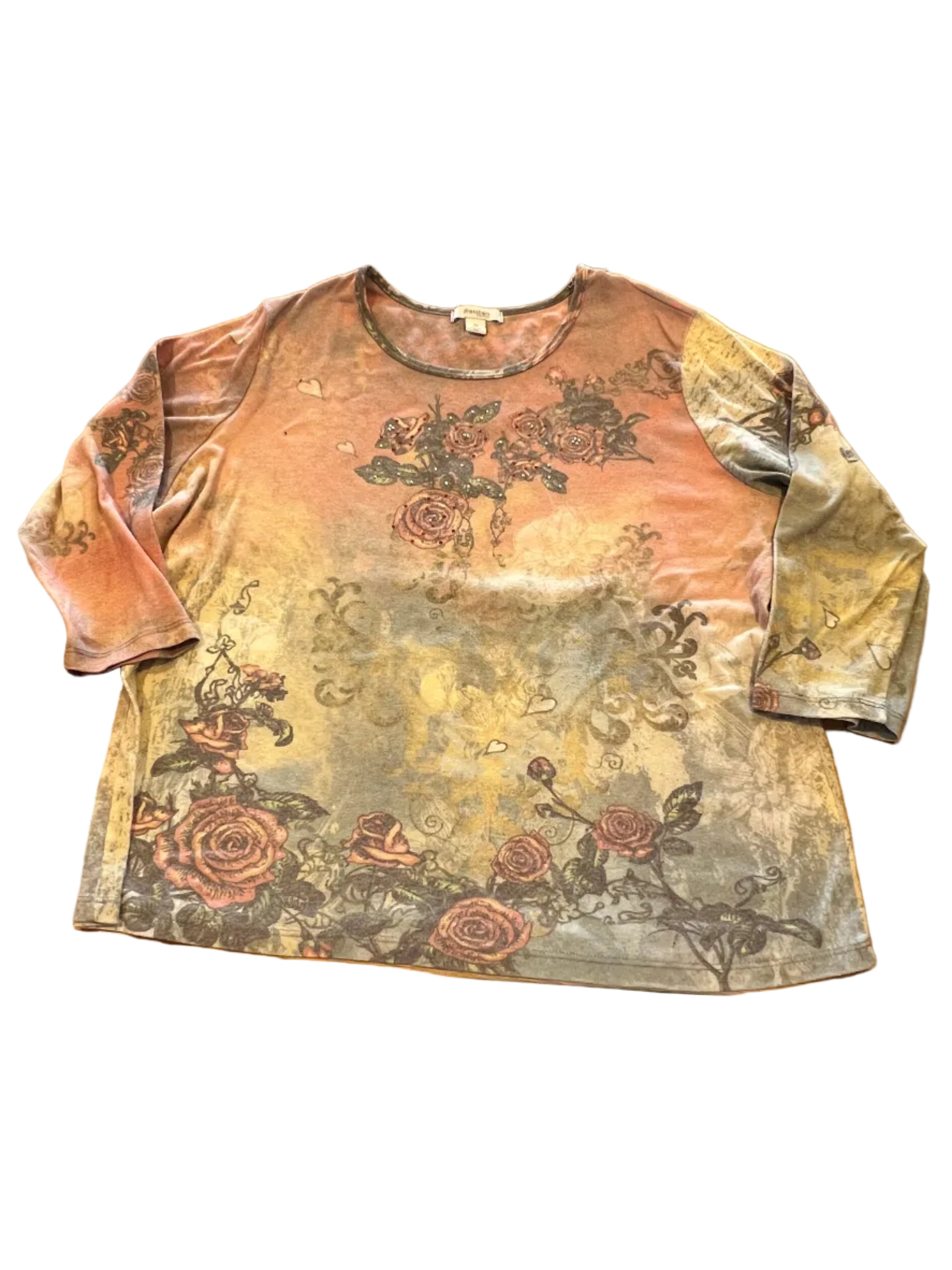 Vintage Y2K Earth-Tone Rose Graphic Tee