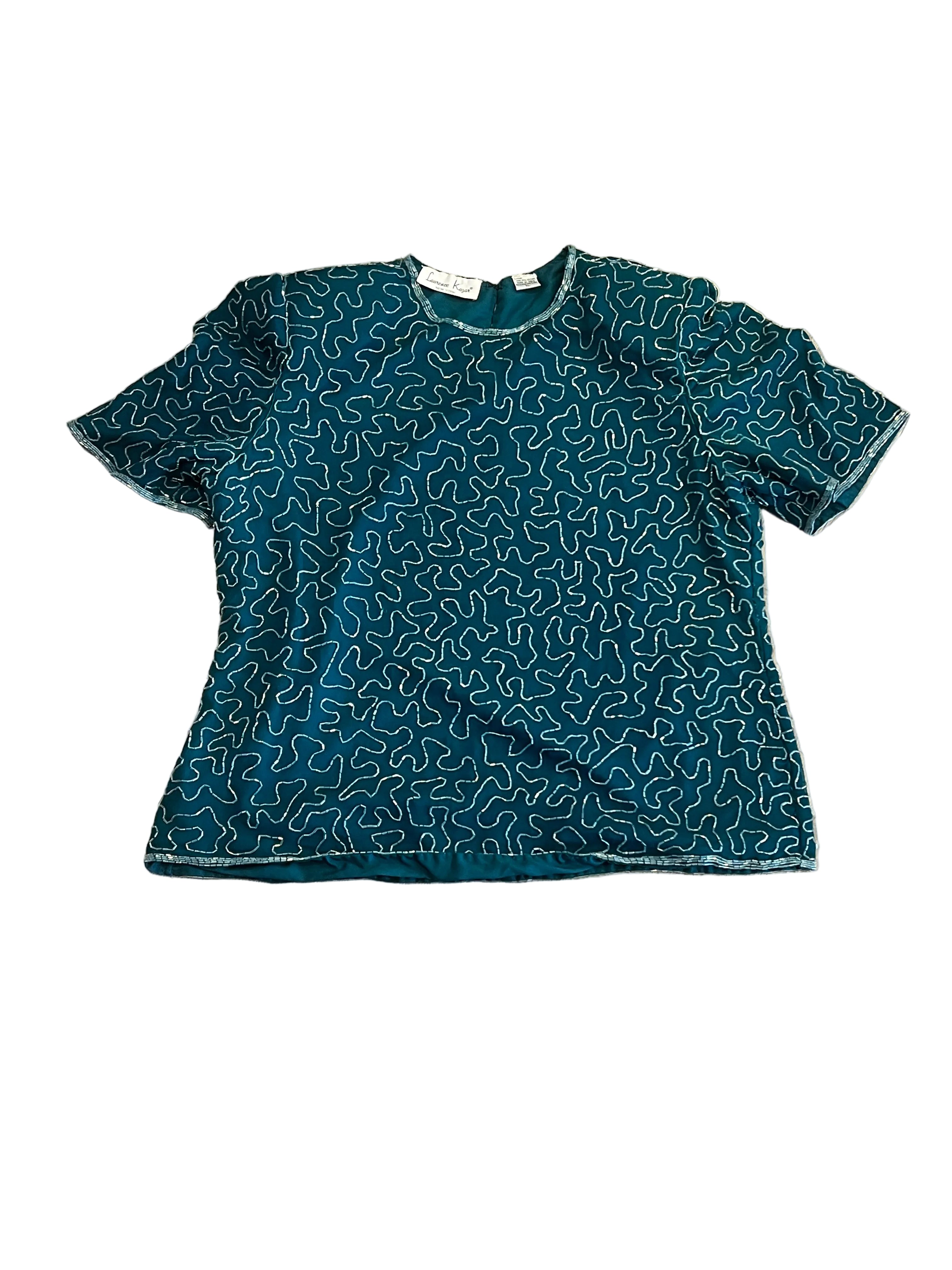 Vintage Laurence Kazar NY Hand Embellished Silk Beaded Blouse