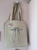 Navy Blue Ribbon Bow Tote Bag