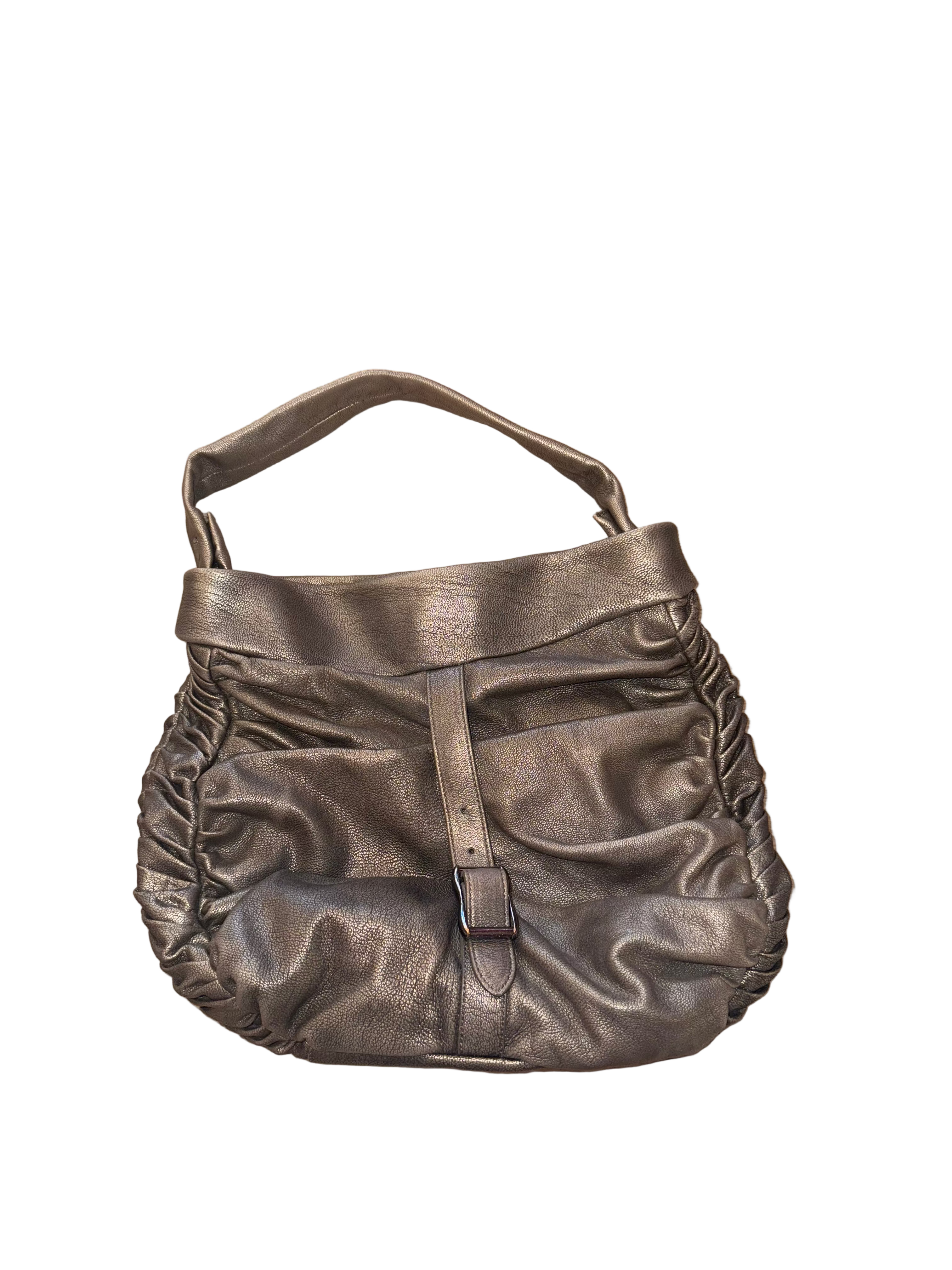 Vintage Gray Metallic Leather Handbag