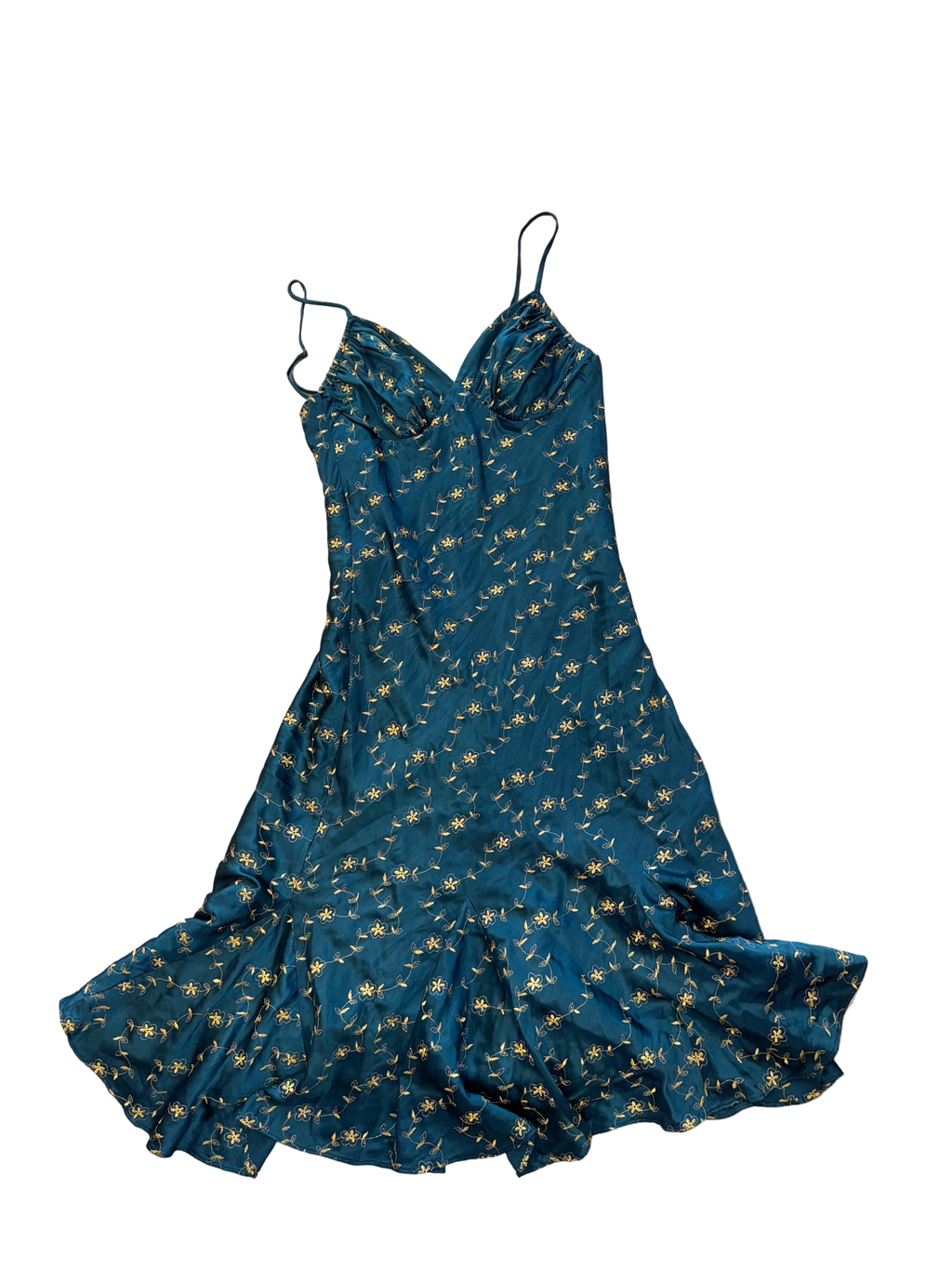 Vintage Betsey Johnson Teal Embroidered Slip Dress