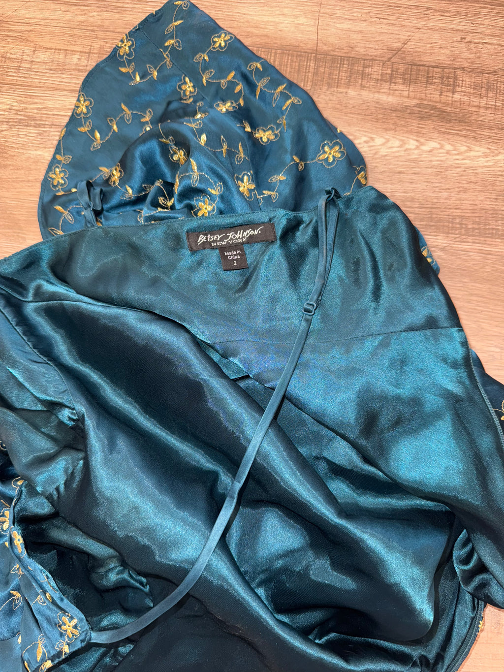 Vintage Betsey Johnson Teal Embroidered Slip Dress