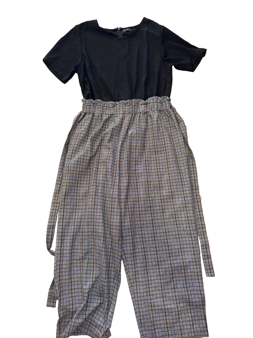 Retro Style Plaid Jumpsuit with Belt