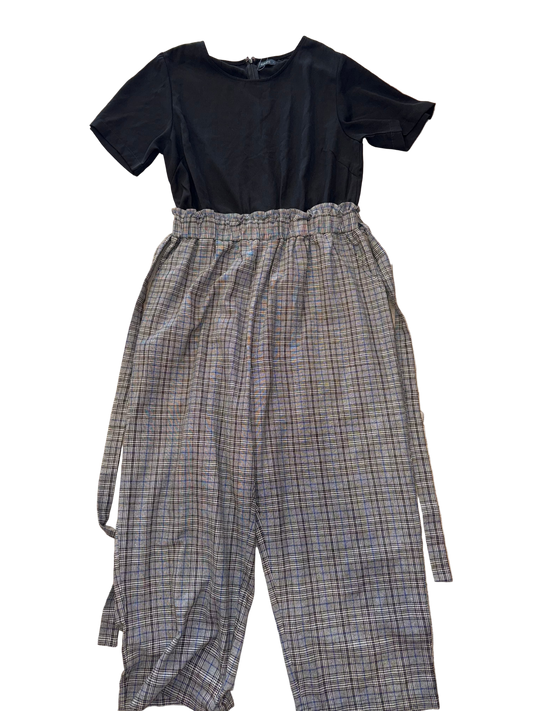 Retro Style Plaid Jumpsuit with Belt