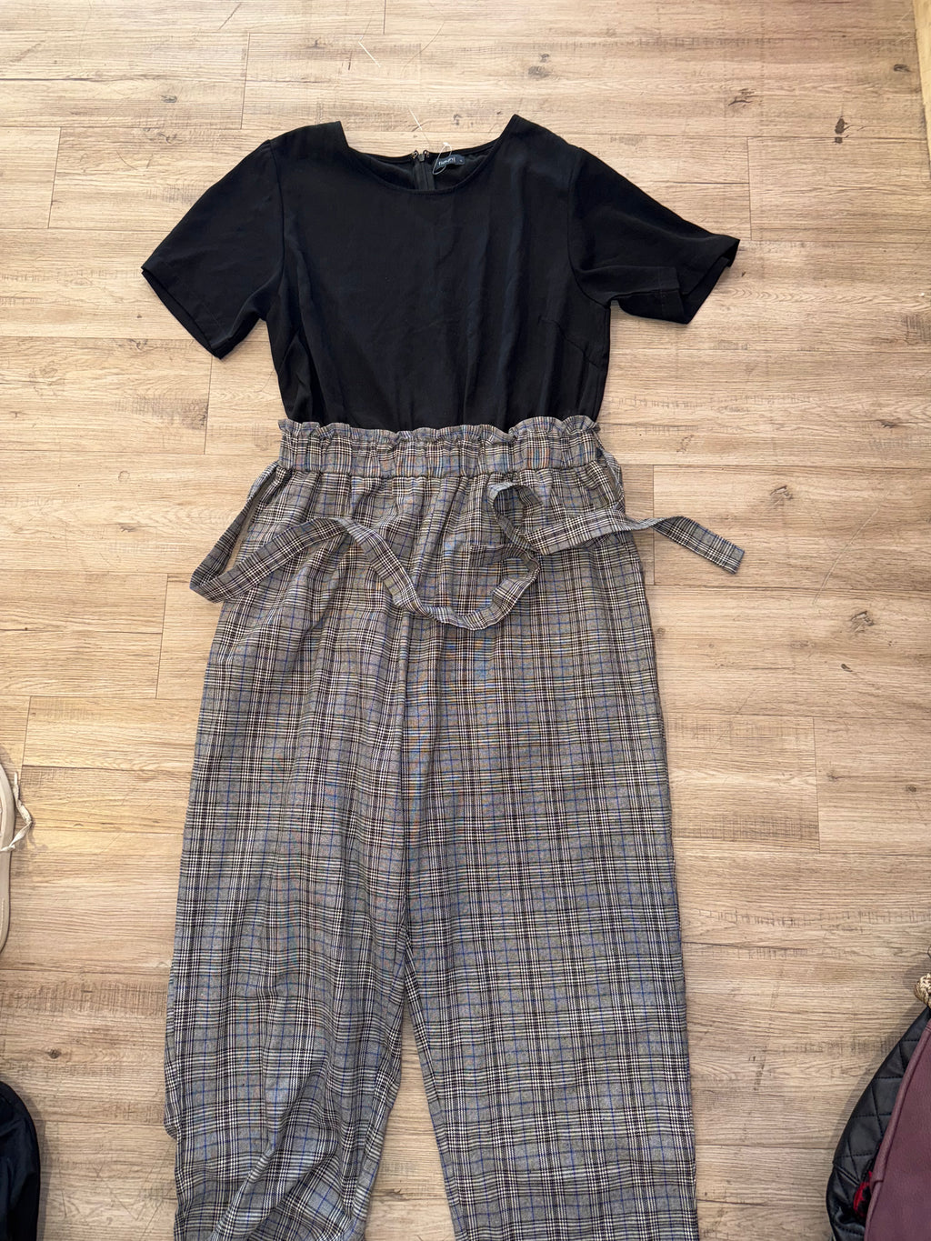 Retro Style Plaid Jumpsuit with Belt