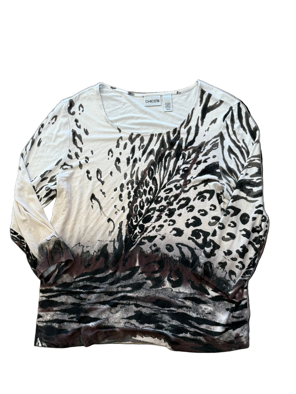 Chico’s White and Black Leopard Print Henley