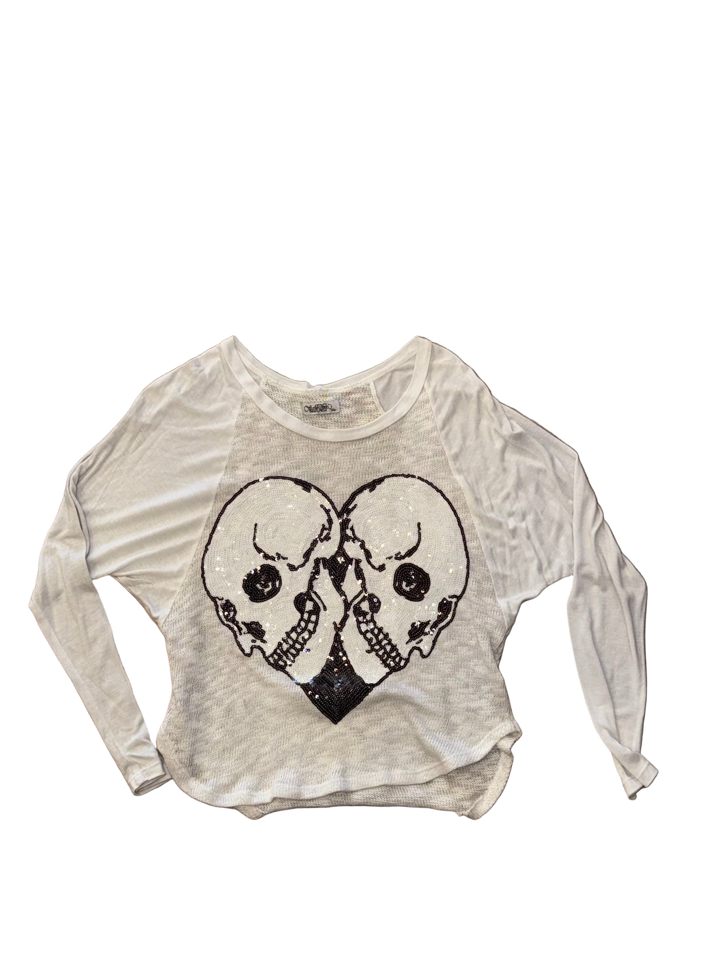 Drop Shoulder Skull Sequin Sheer Henley