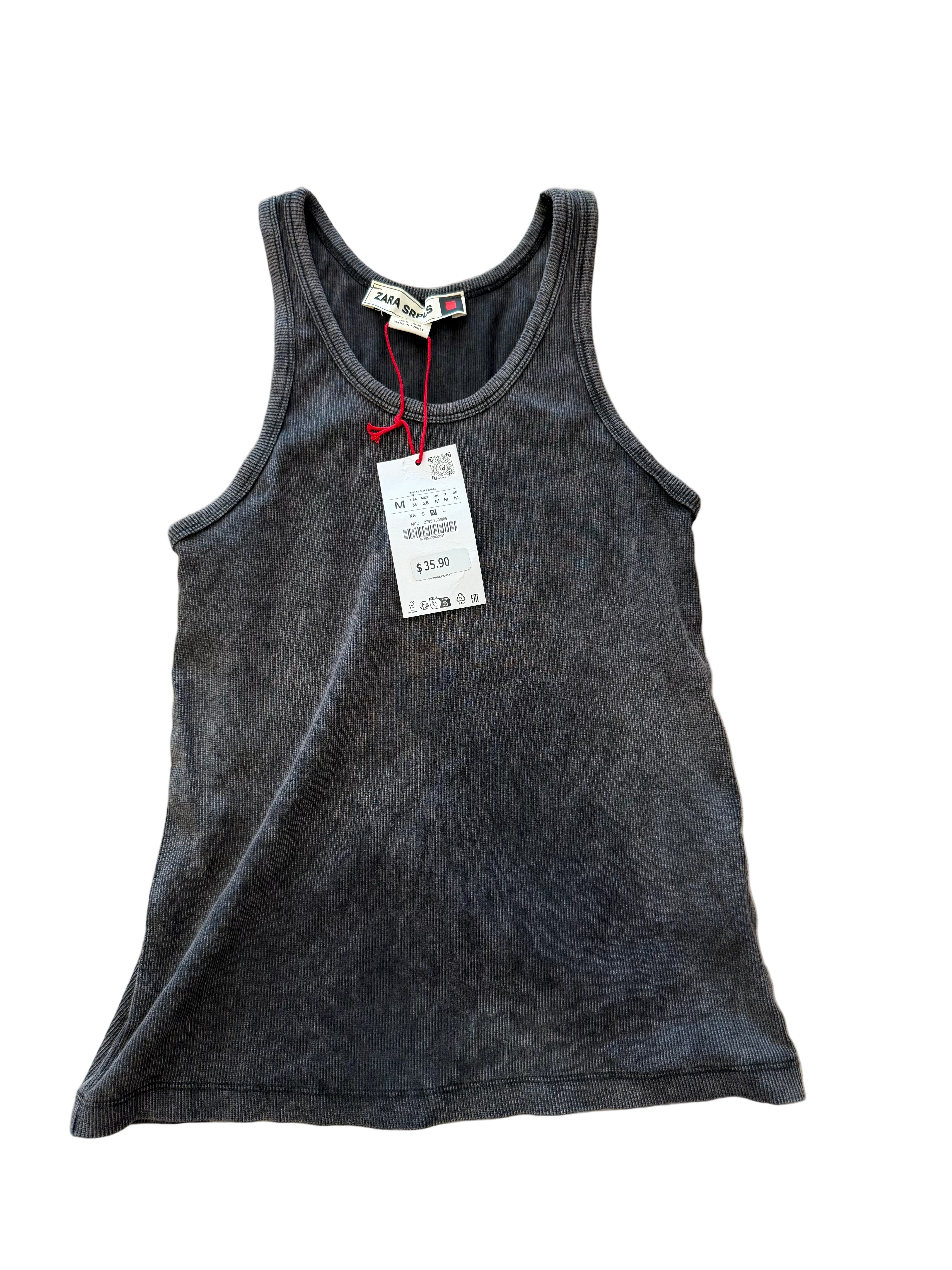 ZARA Thrifted Medium Washed Grey Tank