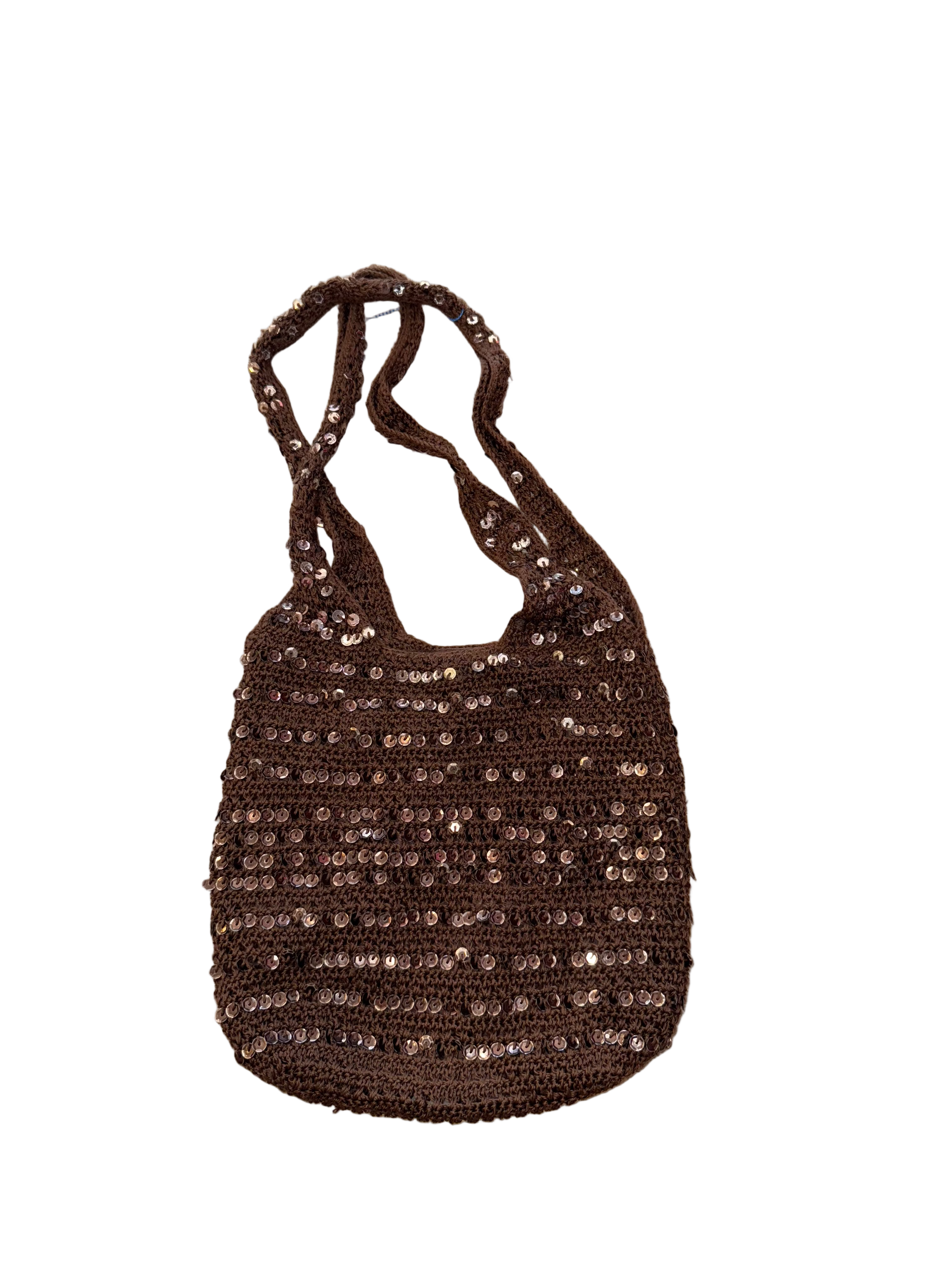 Beaded Y2K Dark Brown Boho Knit Tote