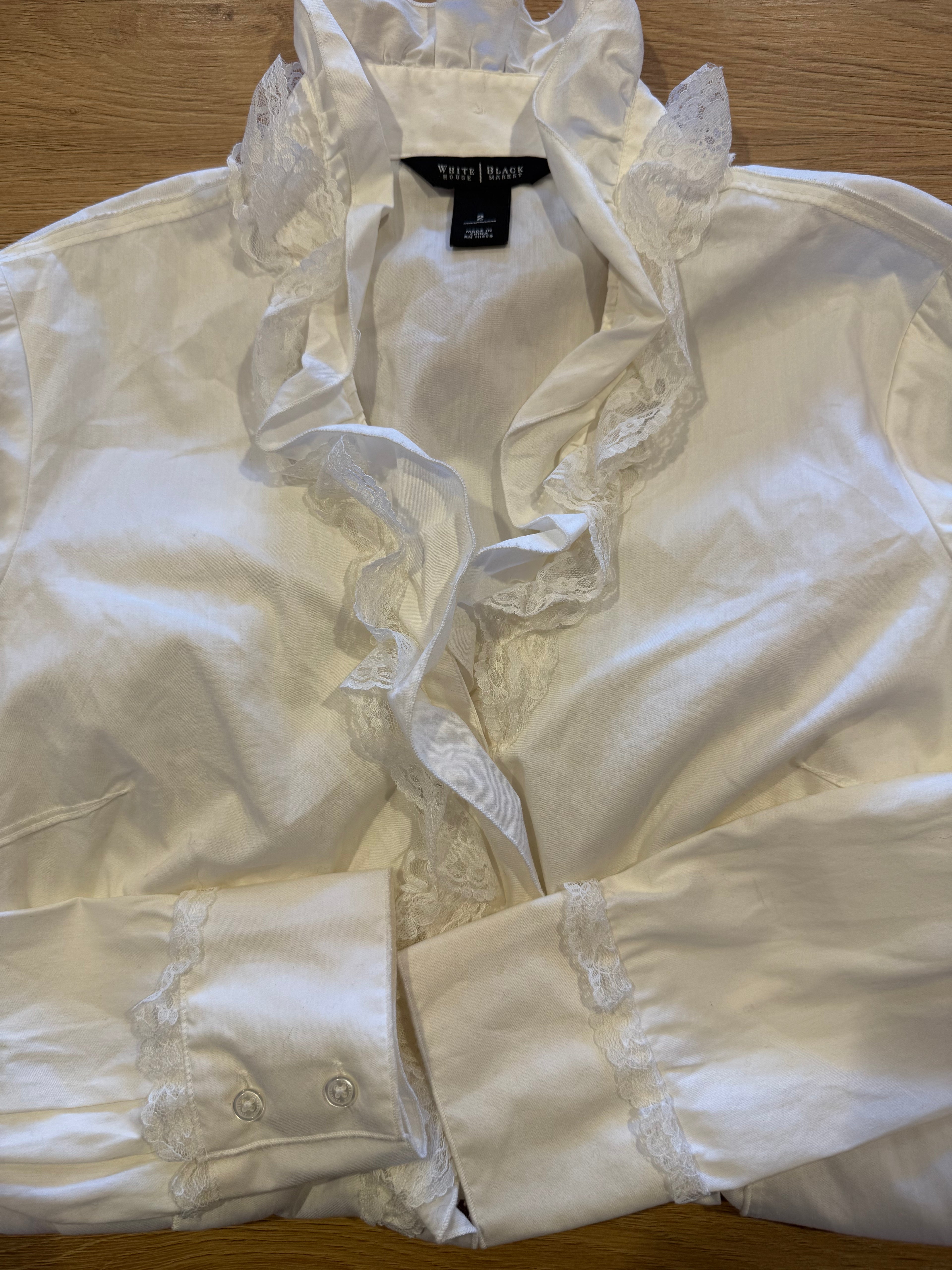 White Ruffle and Lace Button-up