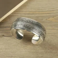 Antique Silver Carved Open Bangle
