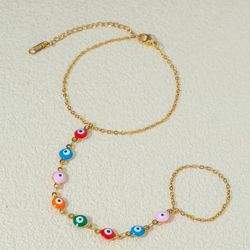 18K Gold Plated Multicolored Evil Eye Nazar Hand Chain – Non-Tarnish Jewelry
