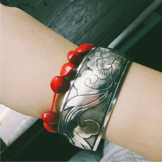 Antique Silver Carved Open Bangle