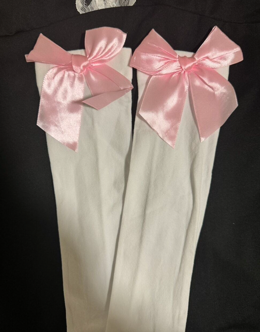 Thigh High Socks with Pink Bows