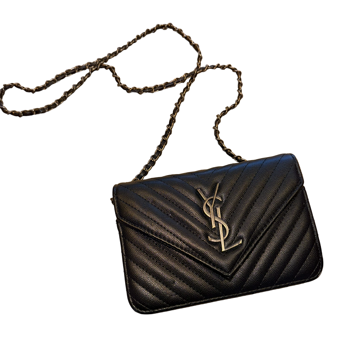 Black Leather + Silver Chain YSL Bag (Replica)