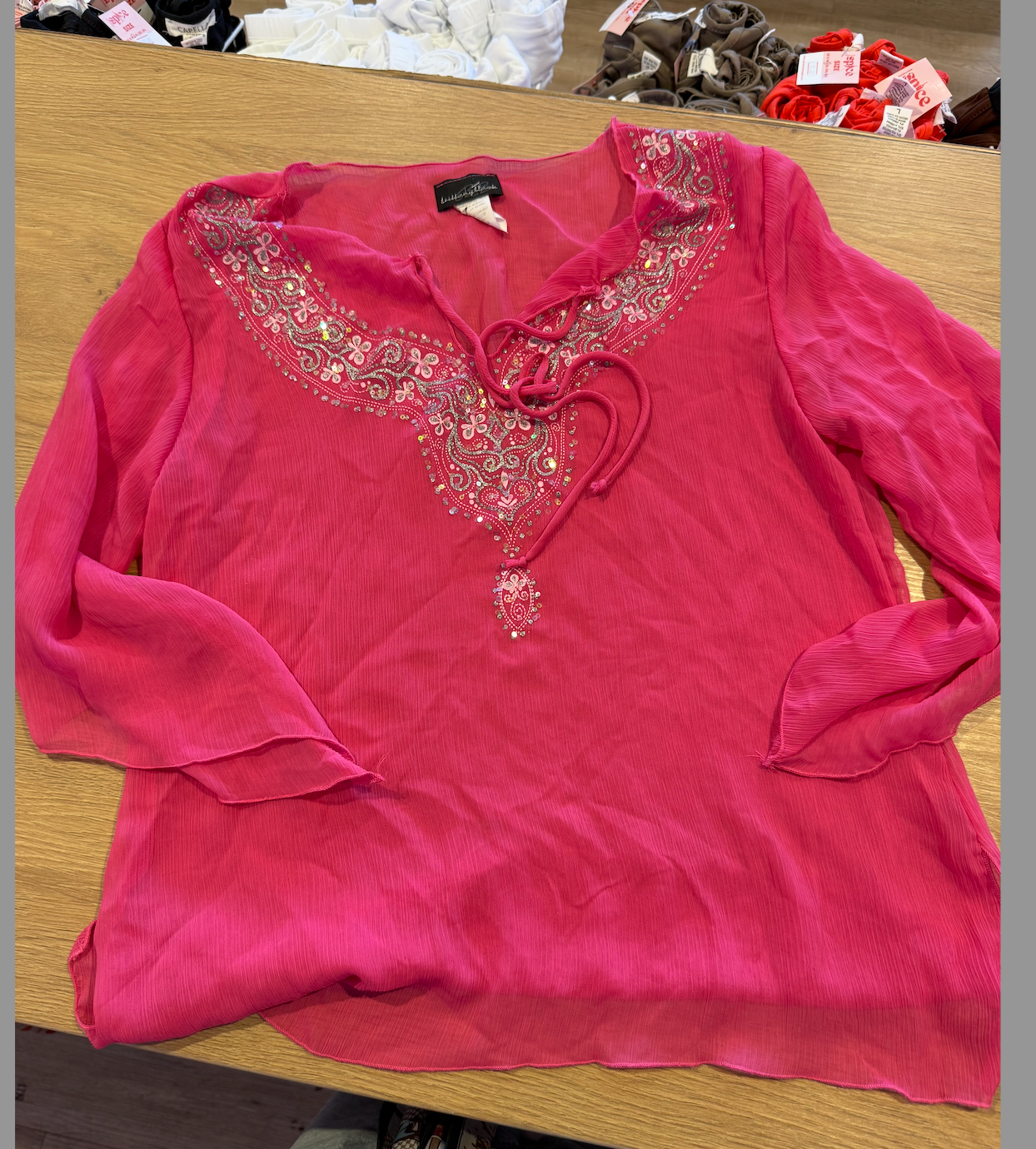 Y2K Beaded Hot Pink Flutter Sleeve Chiffon Tie-Front Top