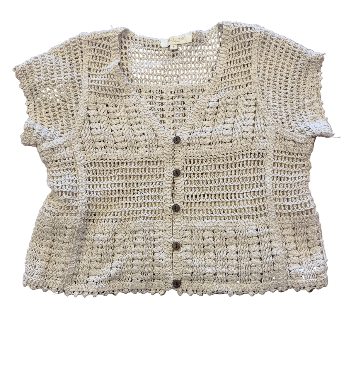 Crochet Cream Short-Sleeve Cardigan