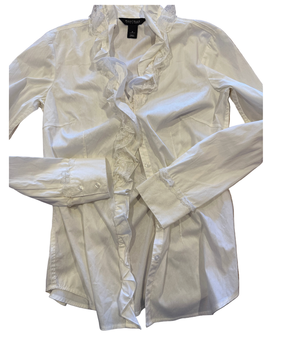 White Ruffle and Lace Button-up