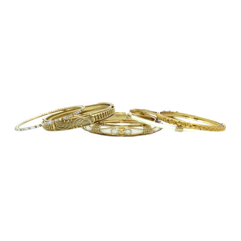 Divya Ivory & Gold Metal Resin Bangle Set