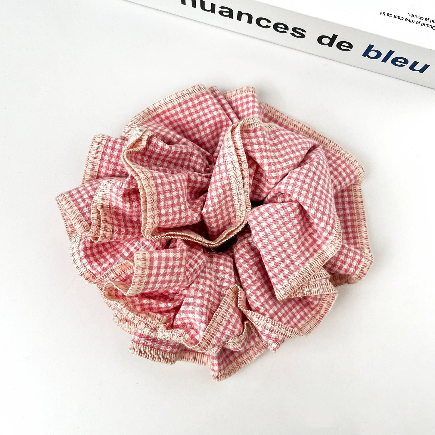 Handmade Retro Double-Layered Two-Tone Plaid Hair Scrunchie Tie