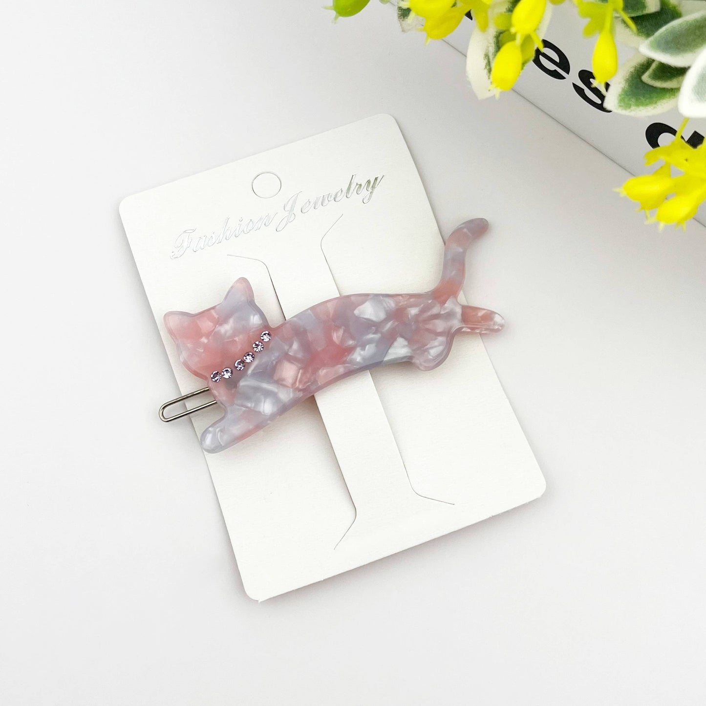 Crystal Cat Acetate Side Hair Clip
