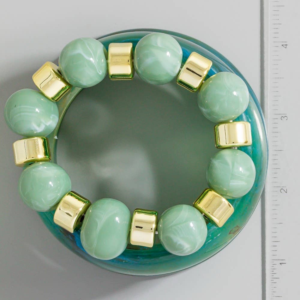 Marble Resin Wide Bangles And Elastic Beads Bracelet