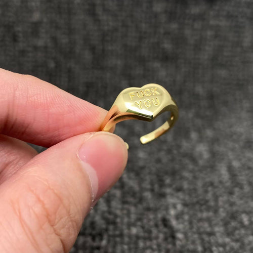 "Fuck You" Heart-shaped 18K Gold Plated Steel Ring