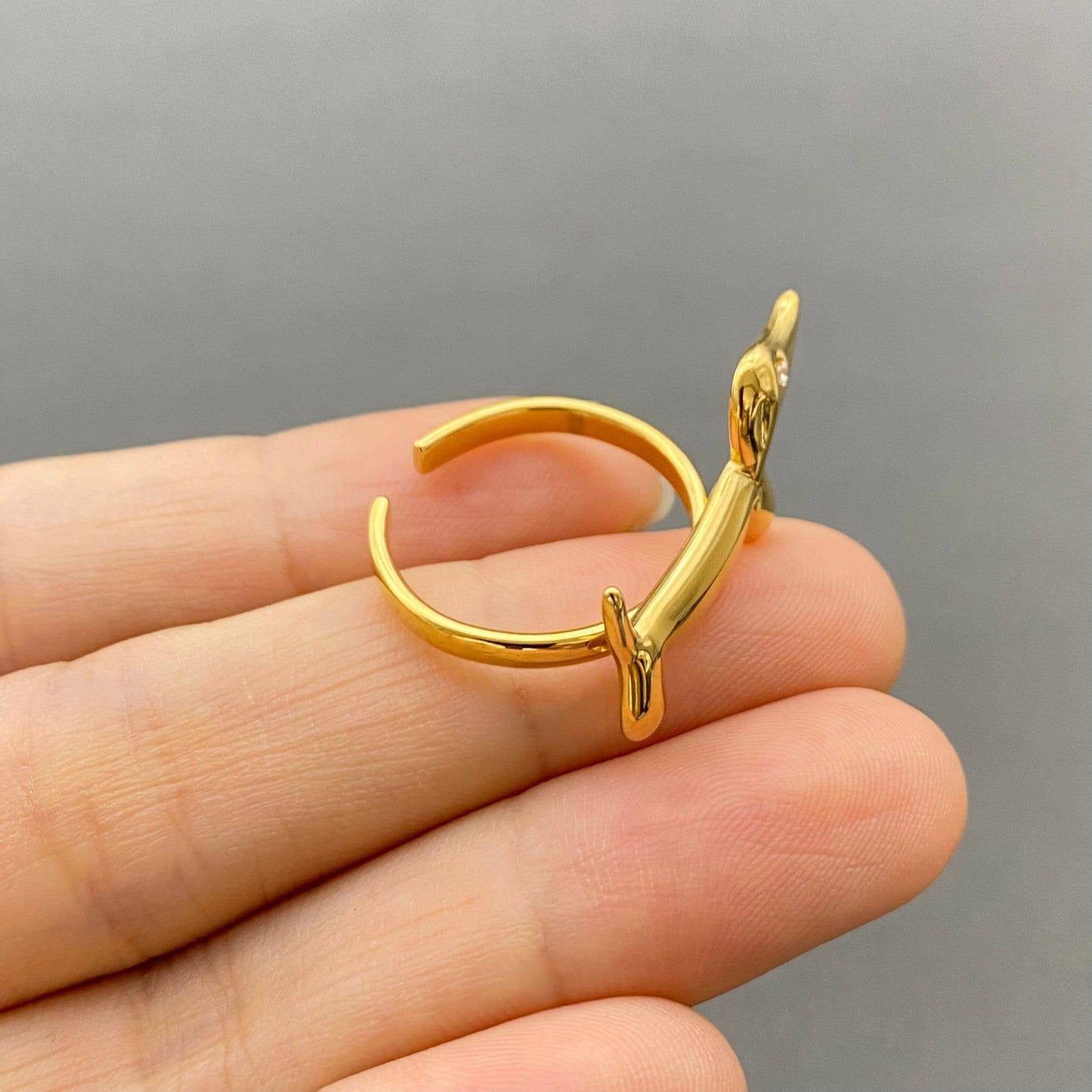 18K Gold-Plated Stainless Steel Dachshund "Wiener Dog" Ring