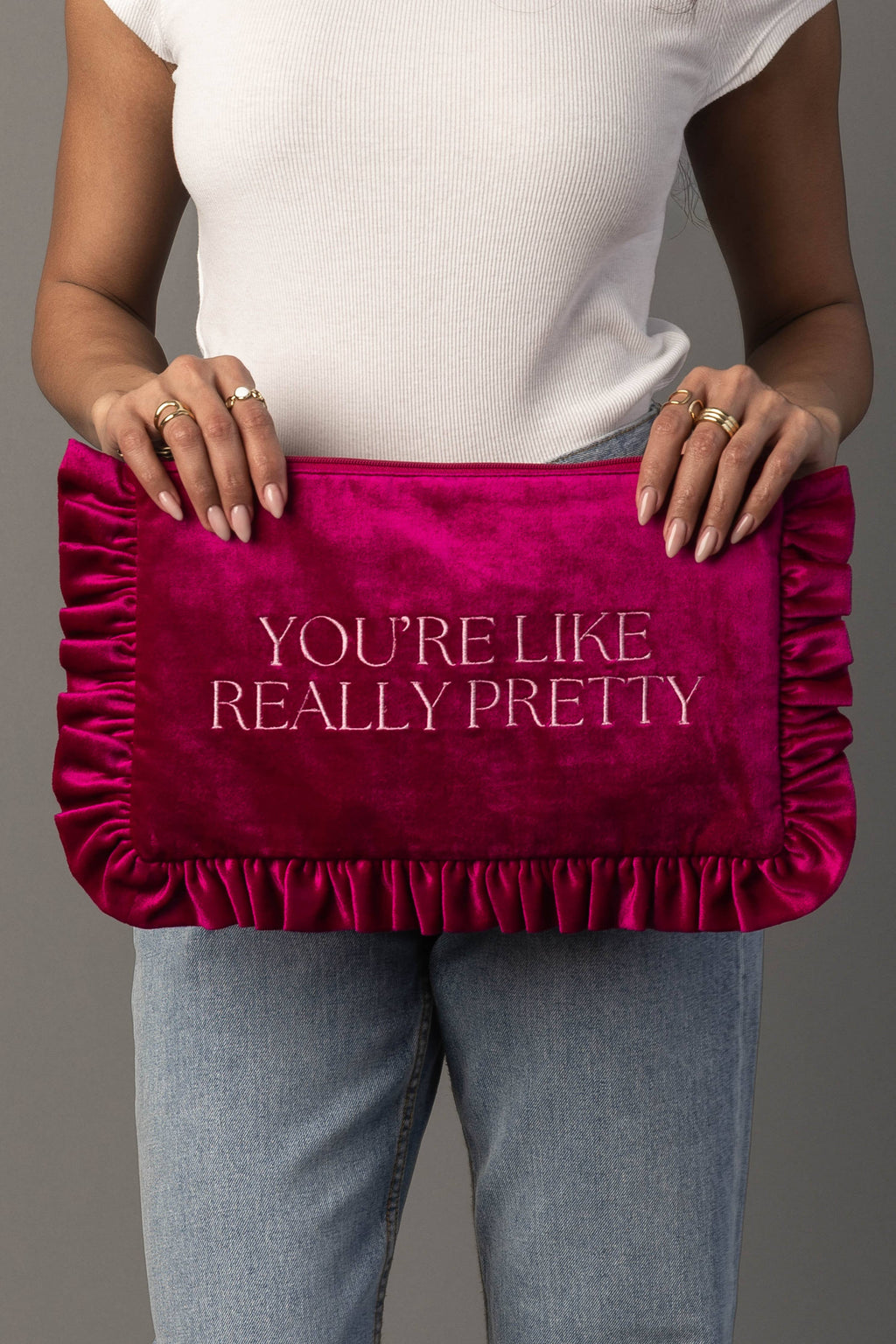 "You're Like Really Pretty" Fuchsia Ruffle Travel Pouch