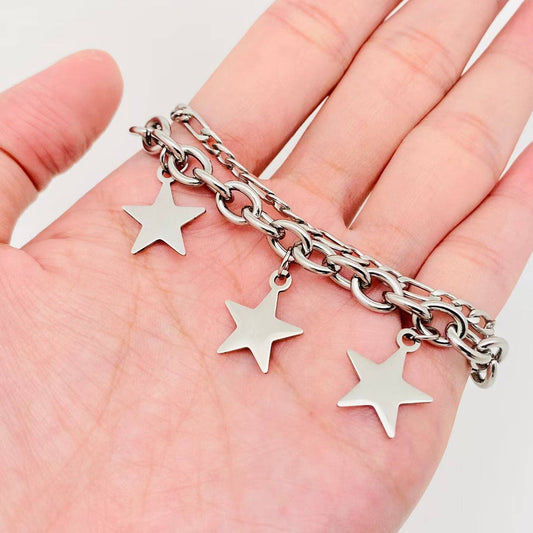 Star Charm Stainless Steel Stacked Chain Bracelet