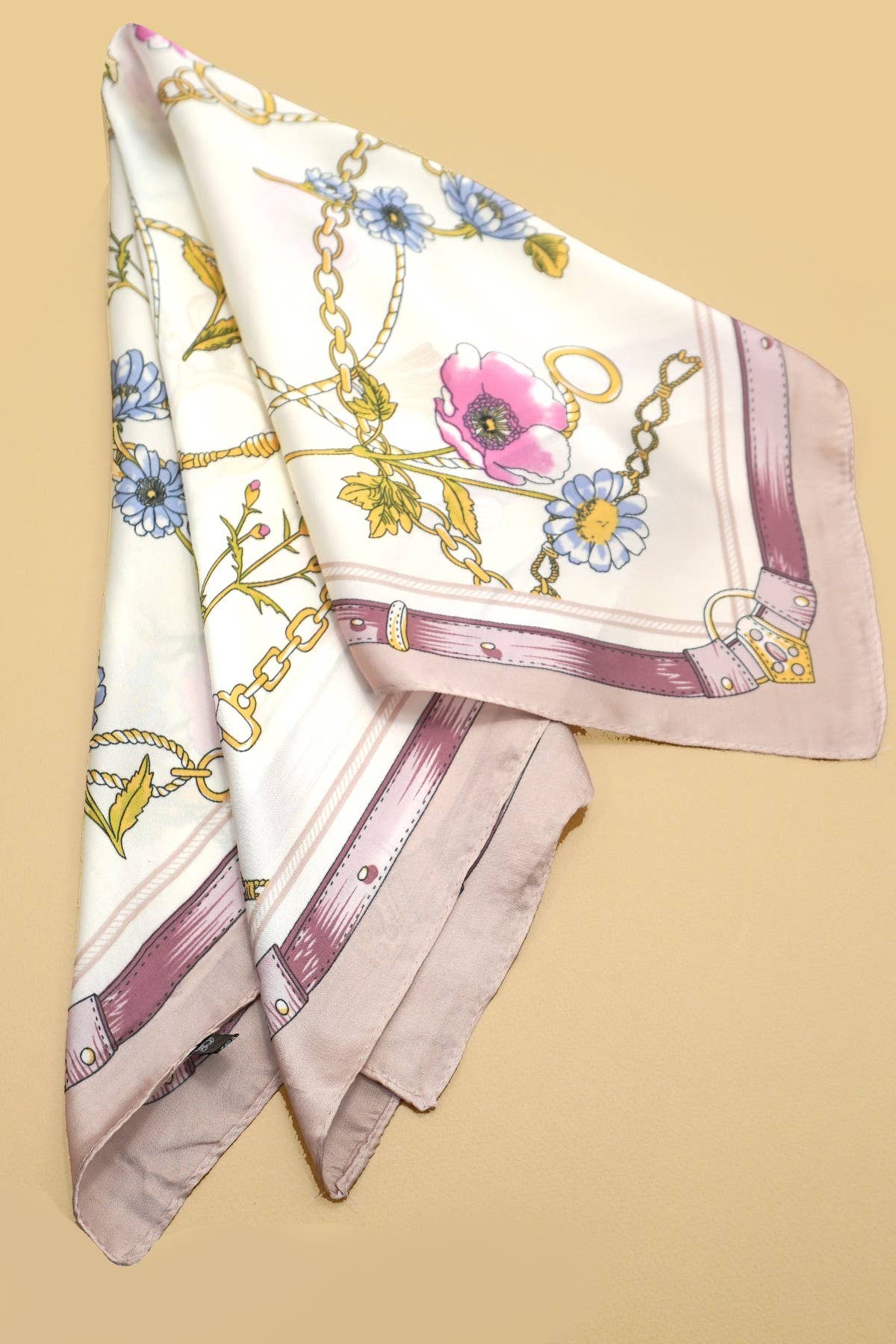 Vintage-Inspired Pink Floral Print Bandana Scarf