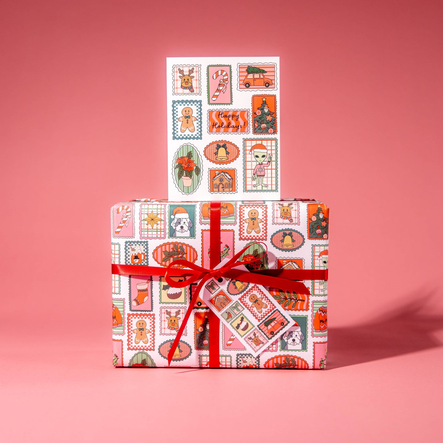 Holiday Stamp Print Gift Wrap Roll