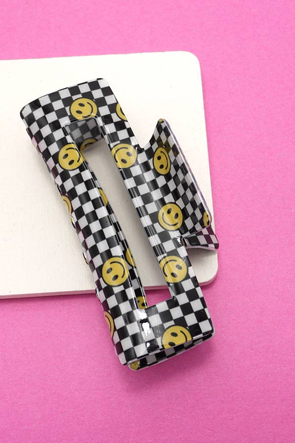 Jumbo Checker Smiley Hair Claw Clips