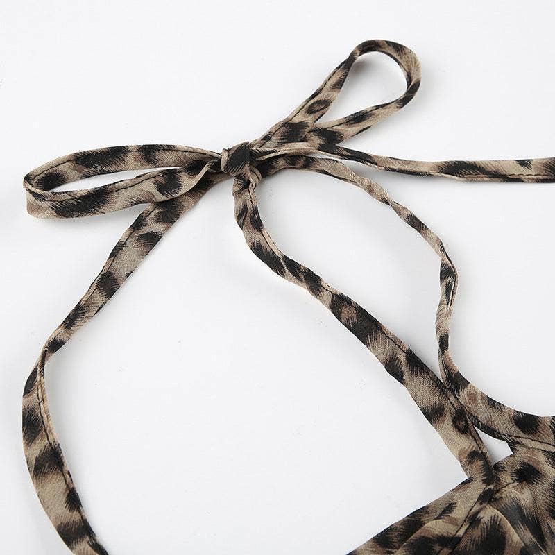 Missy Leopard Print Ruffle Halter Top with Scarf