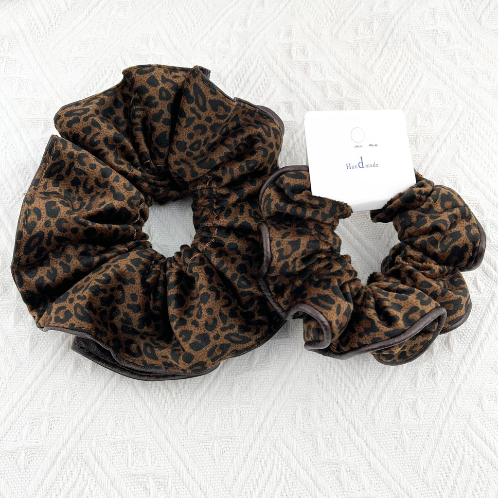 Oversized Leopard Print  Velvet & Leather Scrunchie