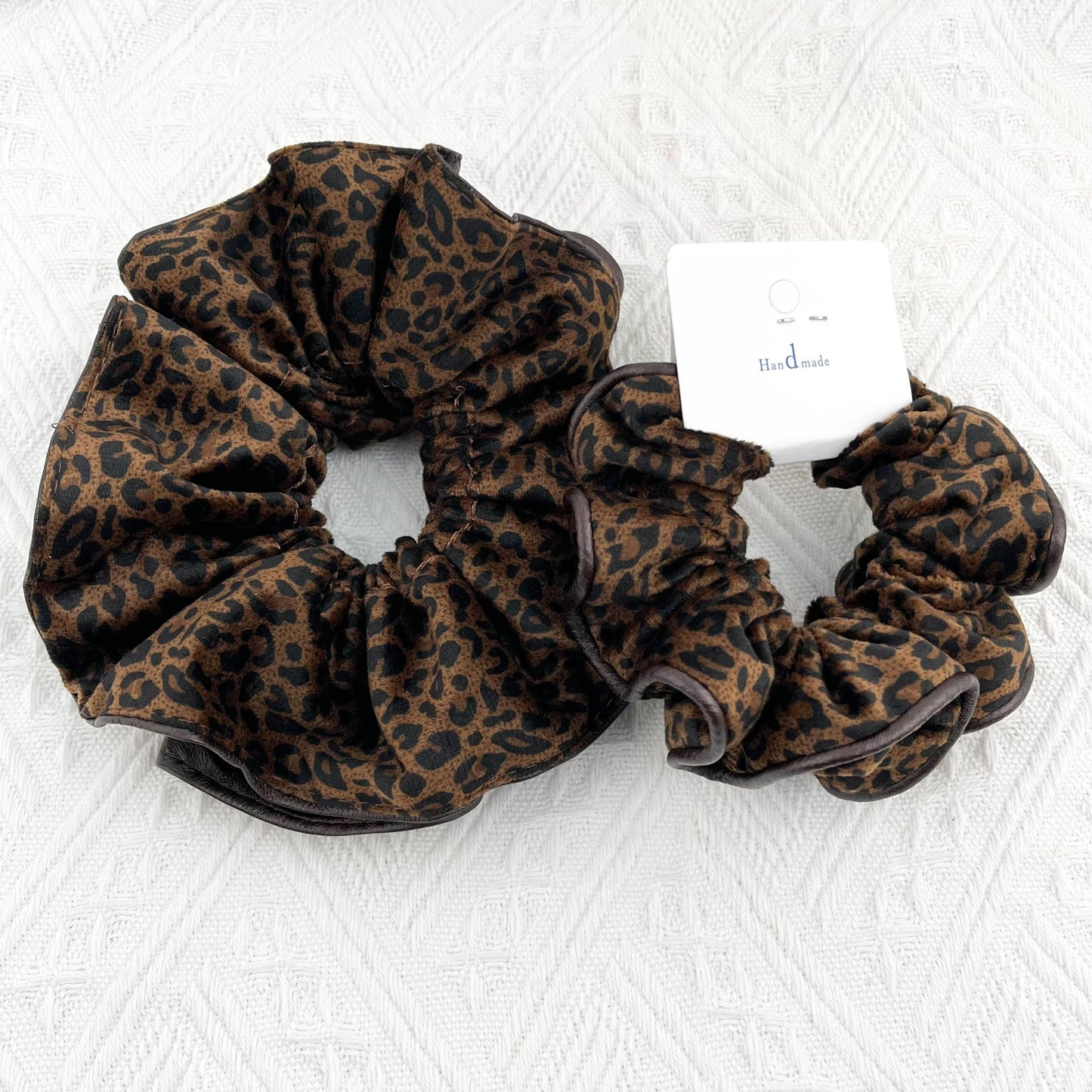 Oversized Leopard Print  Velvet & Leather Scrunchie