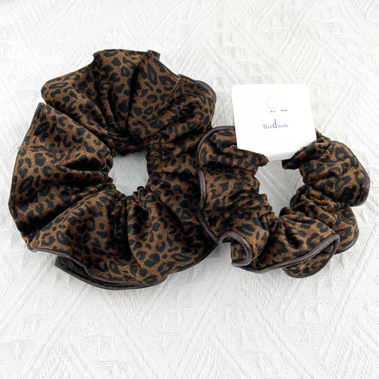 Oversized Leopard Print  Velvet & Leather Scrunchie