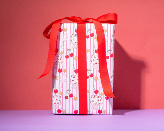 Cherry Stripes Gift Wrap Roll