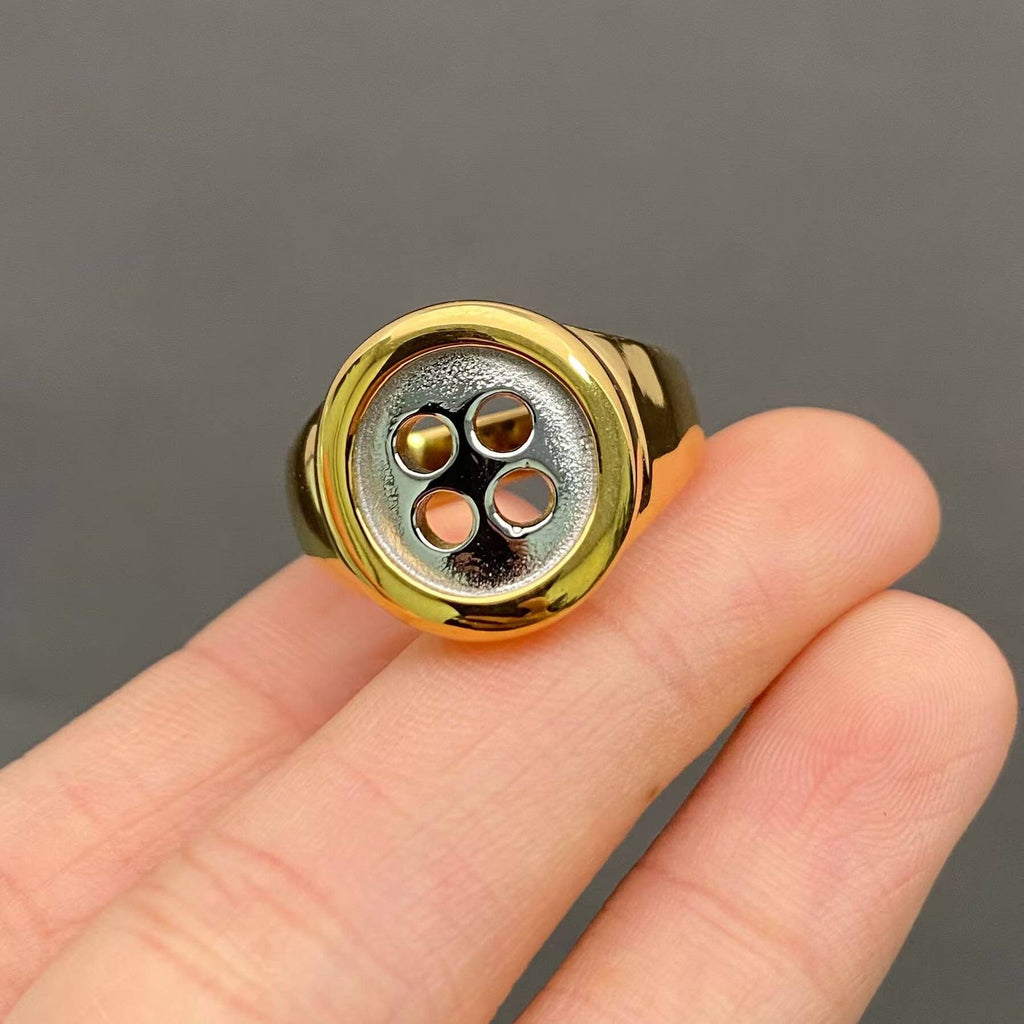 Button-Shape Two-Tone 18K Gold-Plated Ring